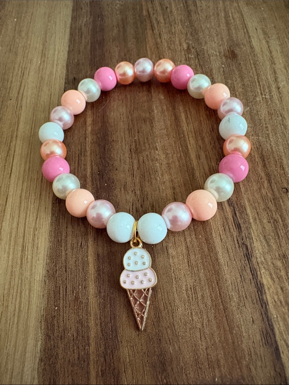 Handmade Pink & Peach Beaded Ice Cream Charm Bracelet